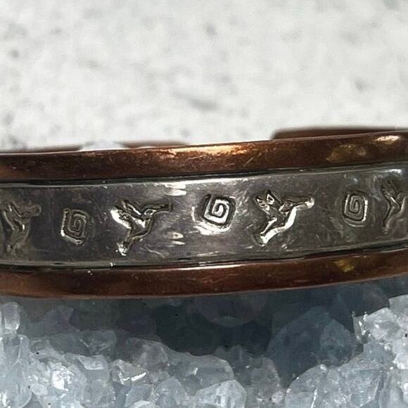 Vintage CR Little Navajo Native American stamped cuff sterling copper - Picture 2 of 11